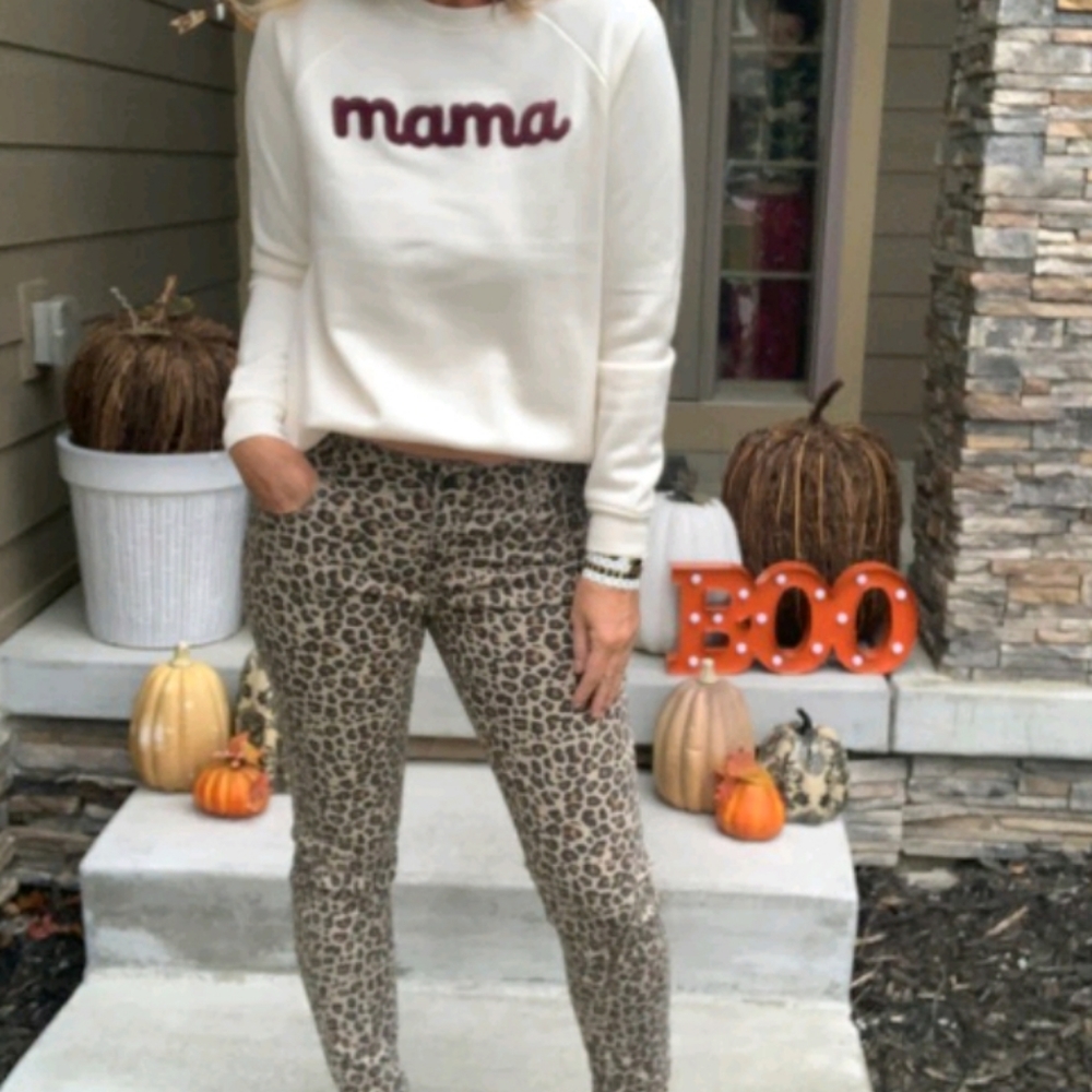 Cream Embroidered Mama Maternity Crewneck